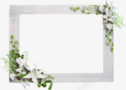 白色矩形相框清新白色鲜花装饰相框高清图片