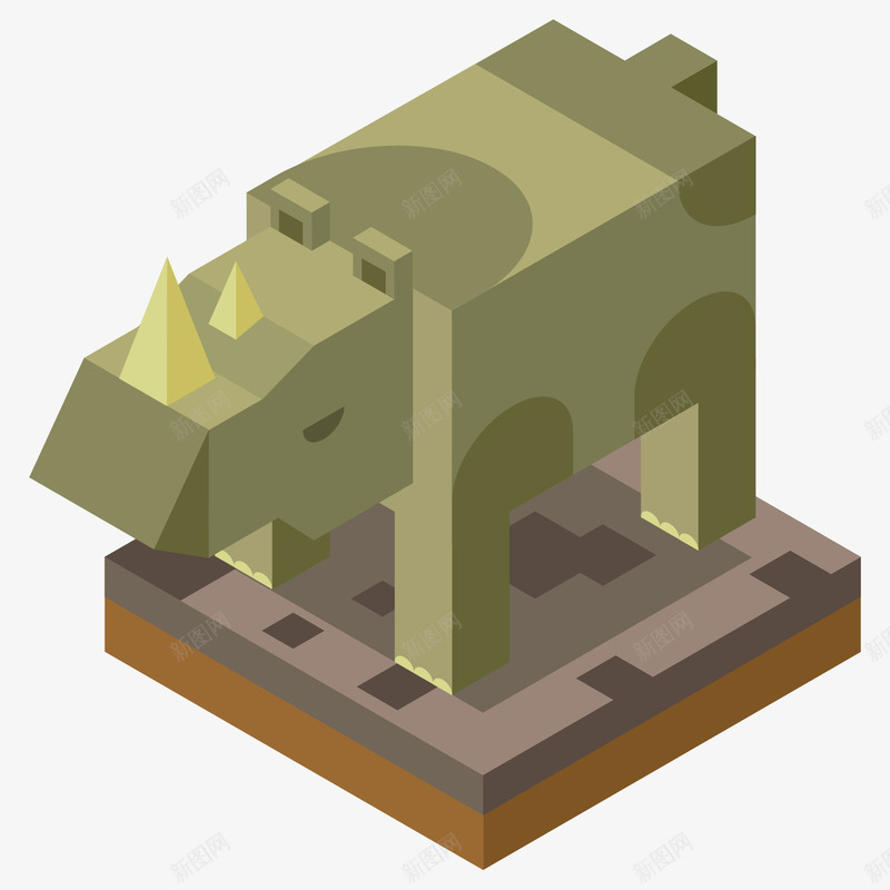 三维立体犀牛图png免抠素材_新图网 https://ixintu.com 3D C4D 三维 创意 动物 卡通 可爱 犀牛 立体