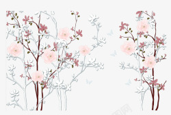 手绘电视墙背景手绘玫瑰树装饰高清图片