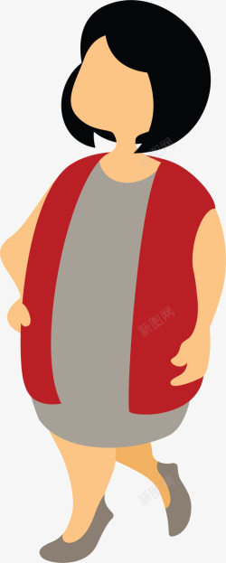 红衣卡通微胖女人素材