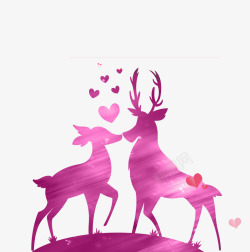 卡通粉色麋鹿情侣爱心装饰素材