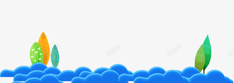 卡通海水纹树木psd免抠素材_新图网 https://ixintu.com 卡通 手绘 树木 海水纹 蓝色