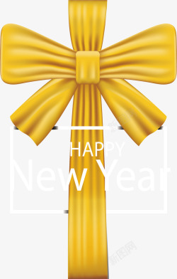 精美新年黄色丝带蝴蝶结矢量图素材