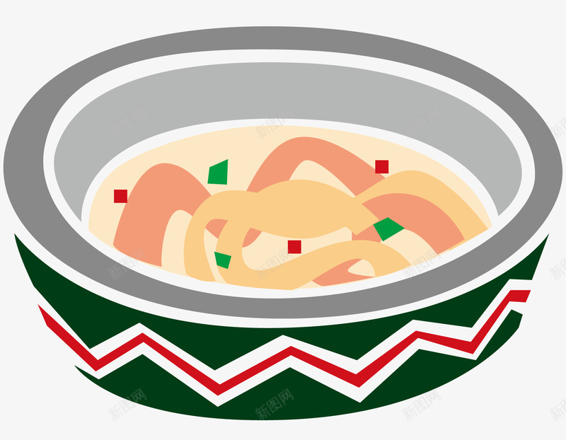 一碗小吃矢量图ai免抠素材_新图网 https://ixintu.com 小吃 白色 粉色食物 红色装饰 绿色的碗 面皮类食物 食品 黄色食物 矢量图