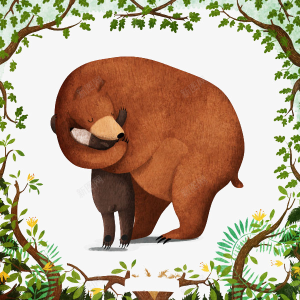 手绘抱着小熊的大熊绿色花边叶子png免抠素材_新图网 https://ixintu.com 叶子 手绘 抱着小熊的大熊 绿色 花边
