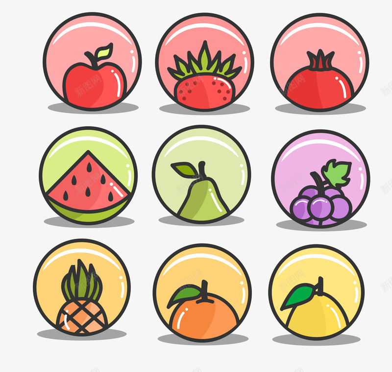 圆形常见水果图标psd_新图网 https://ixintu.com PNG图标 圆形 多款可选 多款多色 常见图标 水果