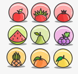 多款水果素材圆形常见水果图标高清图片