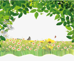 海报花海绿色清新树叶花海背景高清图片
