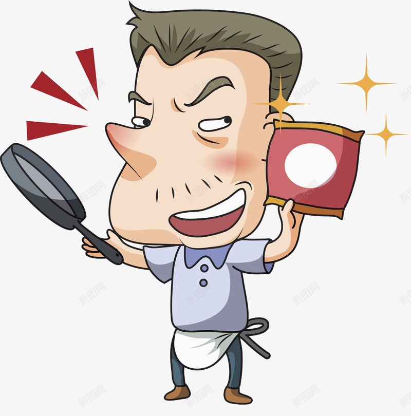 做饭的男人png免抠素材_新图网 https://ixintu.com 做饭的 卡通 厨师 围裙 帅气的 手绘 炒锅 男人