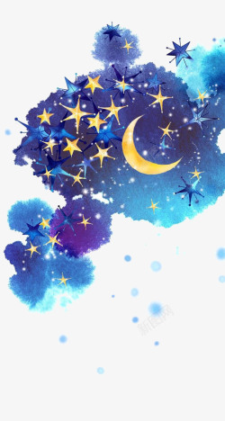 墨迹星星素材手绘夜晚的天空高清图片