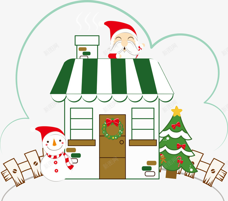 房屋上的圣诞老人png免抠素材_新图网 https://ixintu.com 圣诞树 圣诞老人 房子 房屋 雪人