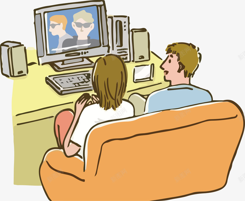卡通情侣看电视png免抠素材_新图网 https://ixintu.com AI 一家人看电视 卡通 情侣 看电视
