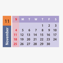 紫橙红色2019年11月日历矢量图素材