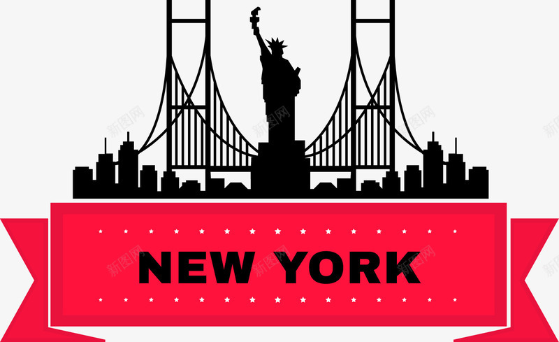 手绘纽约标签png免抠素材_新图网 https://ixintu.com 剪影 手绘 粉色标签 纽约