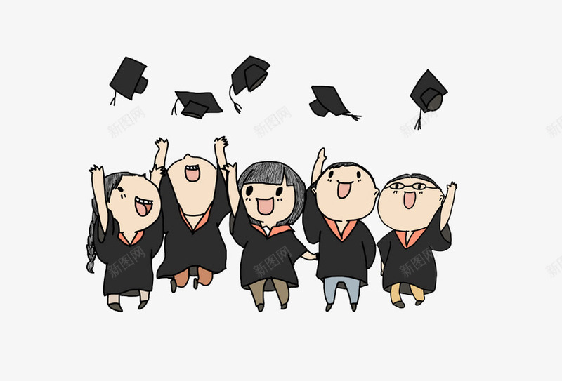 扔帽子的孩子png免抠素材_新图网 https://ixintu.com 卡通 孩子 我们毕业了 手绘 扔帽子 毕业快乐