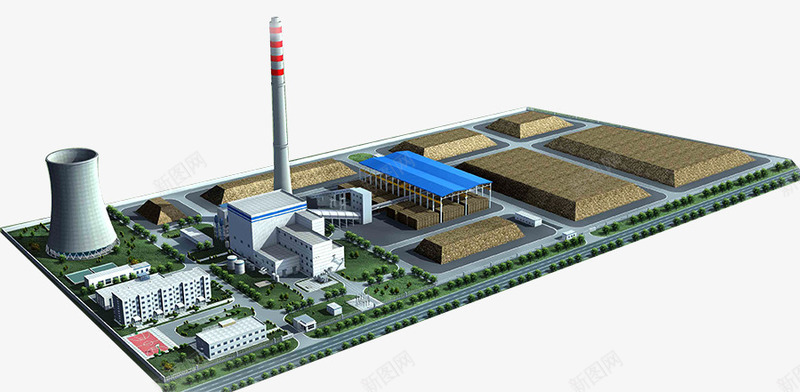核电站平面效果图psd免抠素材_新图网 https://ixintu.com 工厂 污染 烟囱 电站