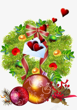 祝福寄语圣诞树和白色爱心信封高清图片