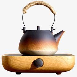 实木茶具木质煮茶电磁炉和茶壶高清图片