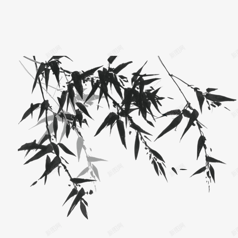 中国风竹子png免抠素材_新图网 https://ixintu.com 中国风 叶子 复古 植物 水墨 竹叶 竹子 绘画 装饰 黑色