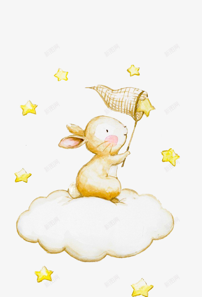 捕捉星星的兔子png免抠素材_新图网 https://ixintu.com q版兔子 云朵 兔子 兔子简笔画 卡通 可爱 手绘 星星 网兜 黄色的