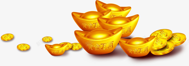 手绘金色元宝新年装饰png免抠素材_新图网 https://ixintu.com 元宝 新年 装饰 金色