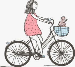 卡通自行车小女孩带着小狗汽车矢量图高清图片