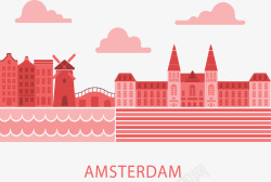 粉红色荷兰阿姆斯特丹矢量图素材