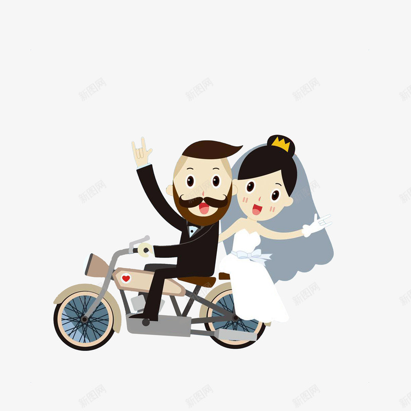 结婚骑单车的夫妇png免抠素材_新图网 https://ixintu.com 卡通插画 幸福的新人 情侣骑单车 结婚骑单车的夫妇 骑单车的情侣