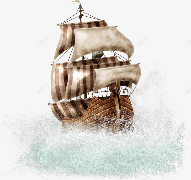 激起海浪的帆船png免抠素材_新图网 https://ixintu.com 交通 帆船 海浪 装饰