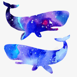 鲸鱼两头水彩风素材