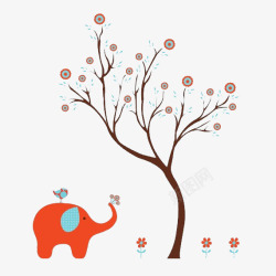 花朵小象手绘卡通卡通小象树木高清图片