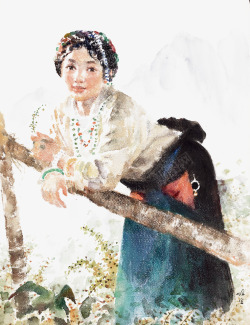 藏族姑娘依栏的藏族少女高清图片