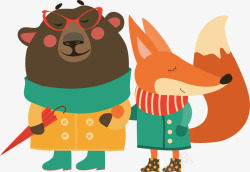 橘色小熊狐狸和小熊矢量图高清图片