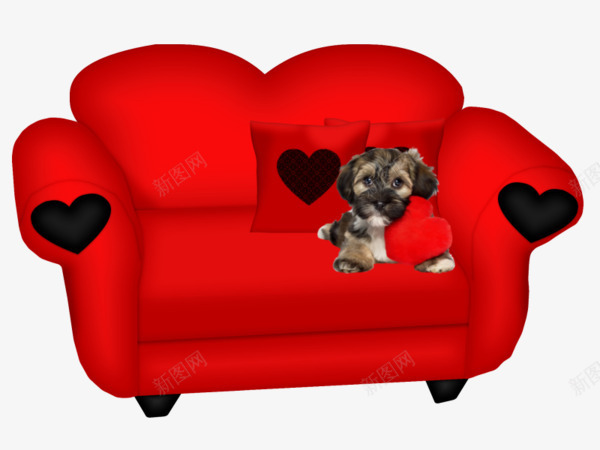 手绘红色沙发上的小狗png免抠素材_新图网 https://ixintu.com 卡通沙发 手绘沙发 沙发免抠素材 红色沙发