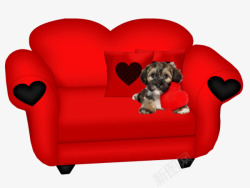 手绘红色沙发上的小狗素材