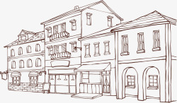 手绘对勾素描城市街景线稿图高清图片