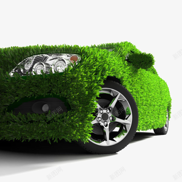 环保新能源汽车图案png免抠素材_新图网 https://ixintu.com 新能源 汽车 环保素材 科技 绿色树叶 车灯 车轮