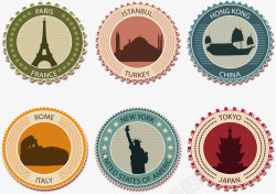 旅游纪念邮票六张城市纪念邮票高清图片