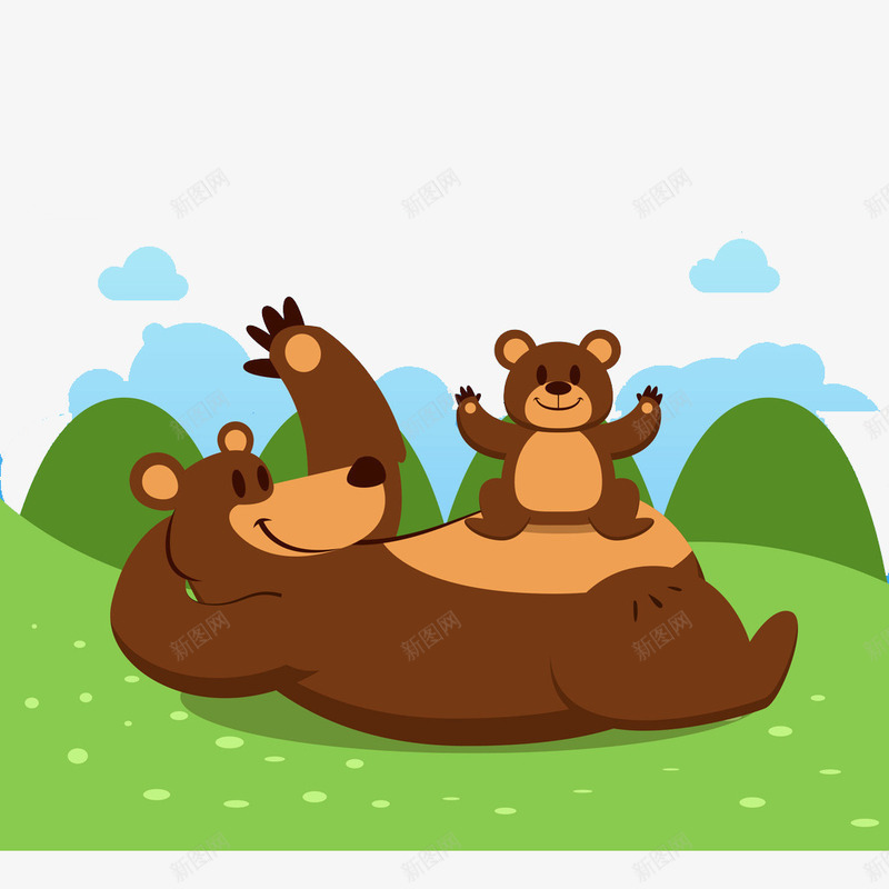 玩耍的小熊png免抠素材_新图网 https://ixintu.com 卡通 小熊 手绘 玩耍 绿色 草地