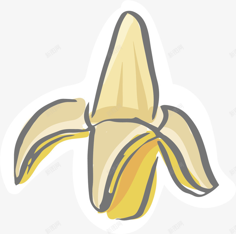 剥皮香蕉png免抠素材_新图网 https://ixintu.com 一根 卡通 手绘 水墨 水果 简图 香蕉 黄色