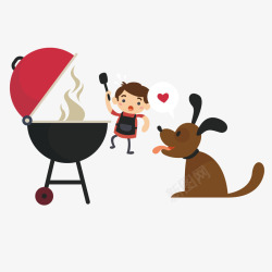 烧烤架子卡通男孩与宠物狗矢量图高清图片