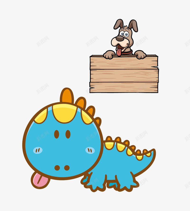 藏在木板后的小狗和恐龙矢量图ai免抠素材_新图网 https://ixintu.com 小狗 恐龙 蓝色的恐龙 藏在木板后的小狗 矢量图