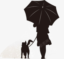 牵狗的女子人物撑伞牵狗高清图片
