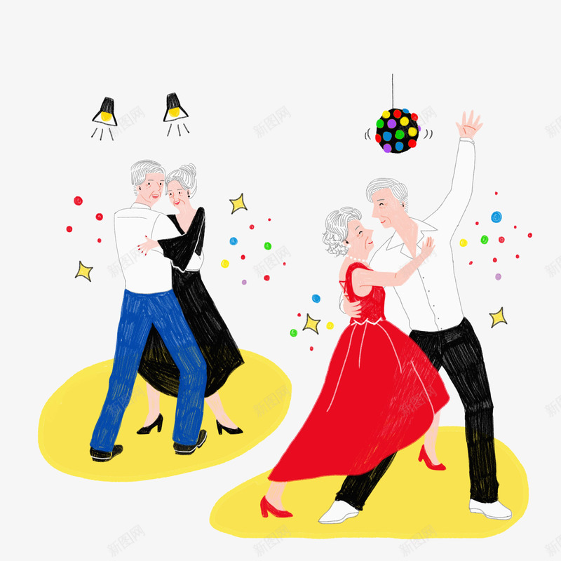 老人跳舞png免抠素材_新图网 https://ixintu.com 交际舞 免扣老人跳舞 四个老人 灯光 男女 老人跳舞 舞蹈的老人家