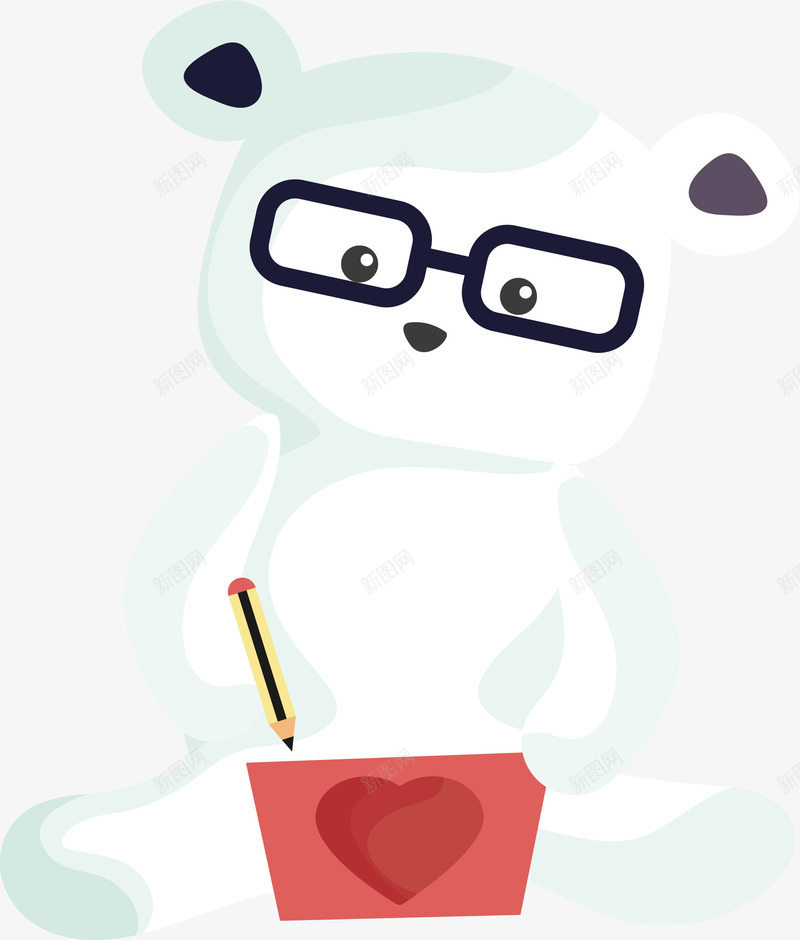 写信的卡通白色小熊png免抠素材_新图网 https://ixintu.com 写信 可爱的 爱心图案信件 白色小熊 眼镜 铅笔