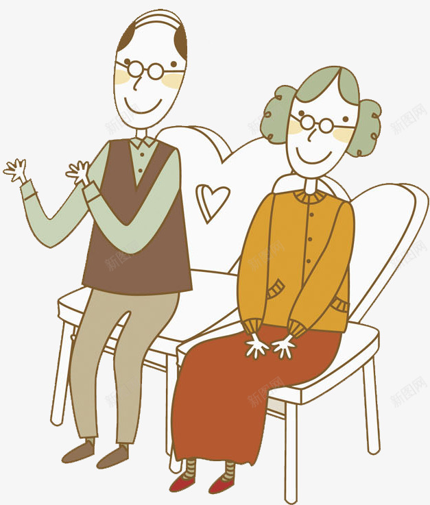 坐着的老人png免抠素材_新图网 https://ixintu.com 交谈 凳子 卡通 夫妻 开心 手绘 插图 高兴地