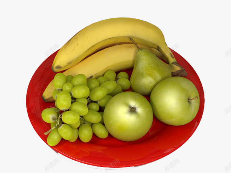 成熟的水果png免抠素材_新图网 https://ixintu.com 梨 水果拼盘 红盘子 青苹果 青葡萄 香蕉