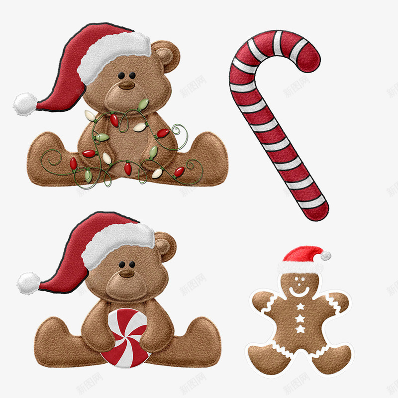 圣诞节小熊和饼干png免抠素材_新图网 https://ixintu.com 圣诞节 小熊 布艺 拐杖 饼干人