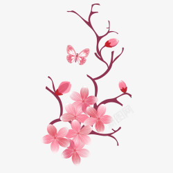 粉色樱花树枝手绘手绘粉色桃花树枝矢量图高清图片