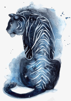 水彩老虎手绘创意老虎与星空高清图片